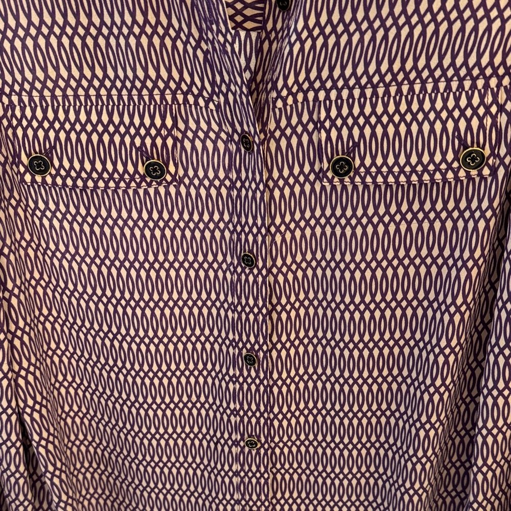 Tory Burch Purple and Cream Geometric Women's Blouse - Picture 3 of 6
